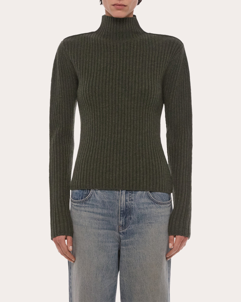 Ribbed Wool Mock Neck Sweater