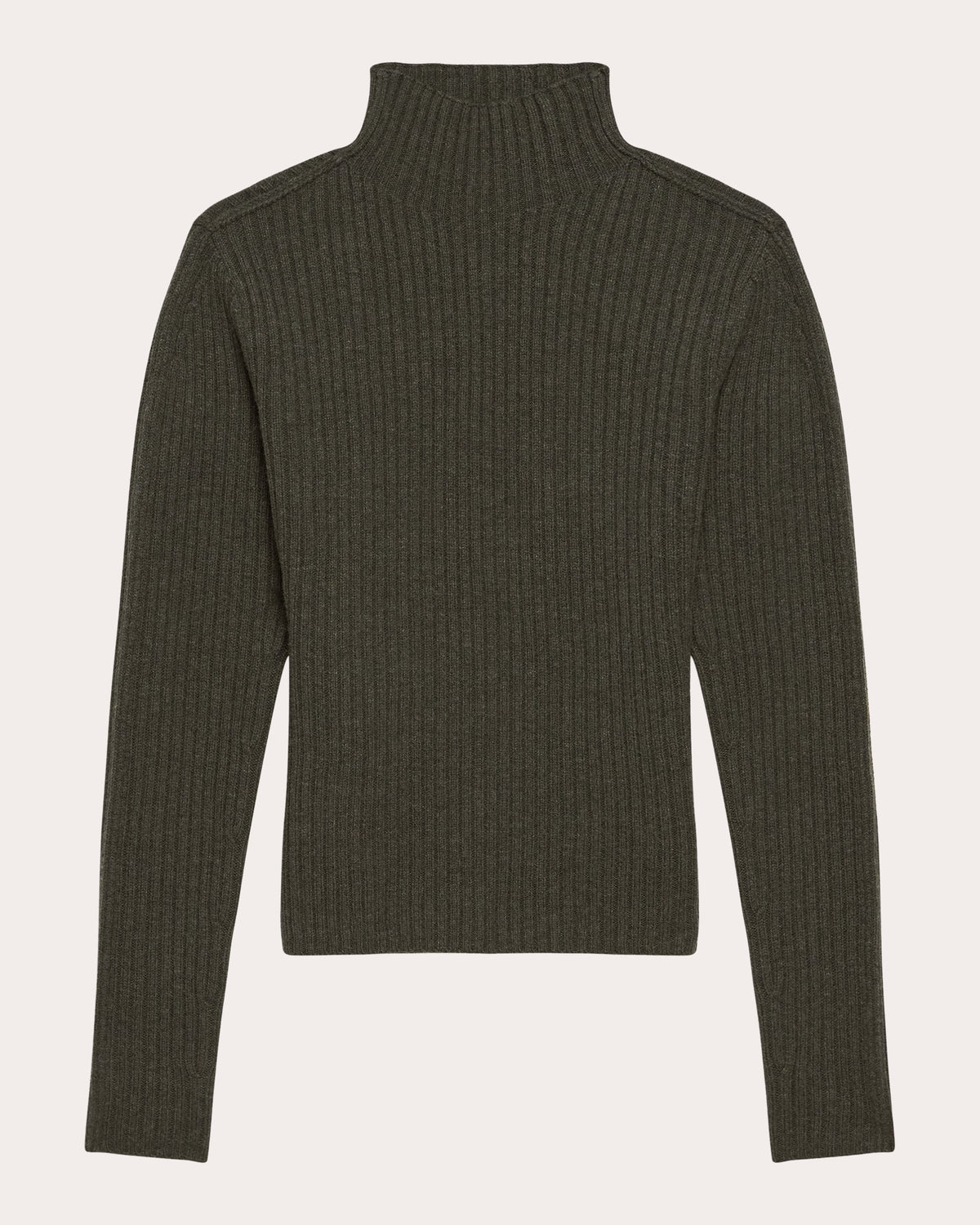 Ribbed Wool Mock Neck Sweater