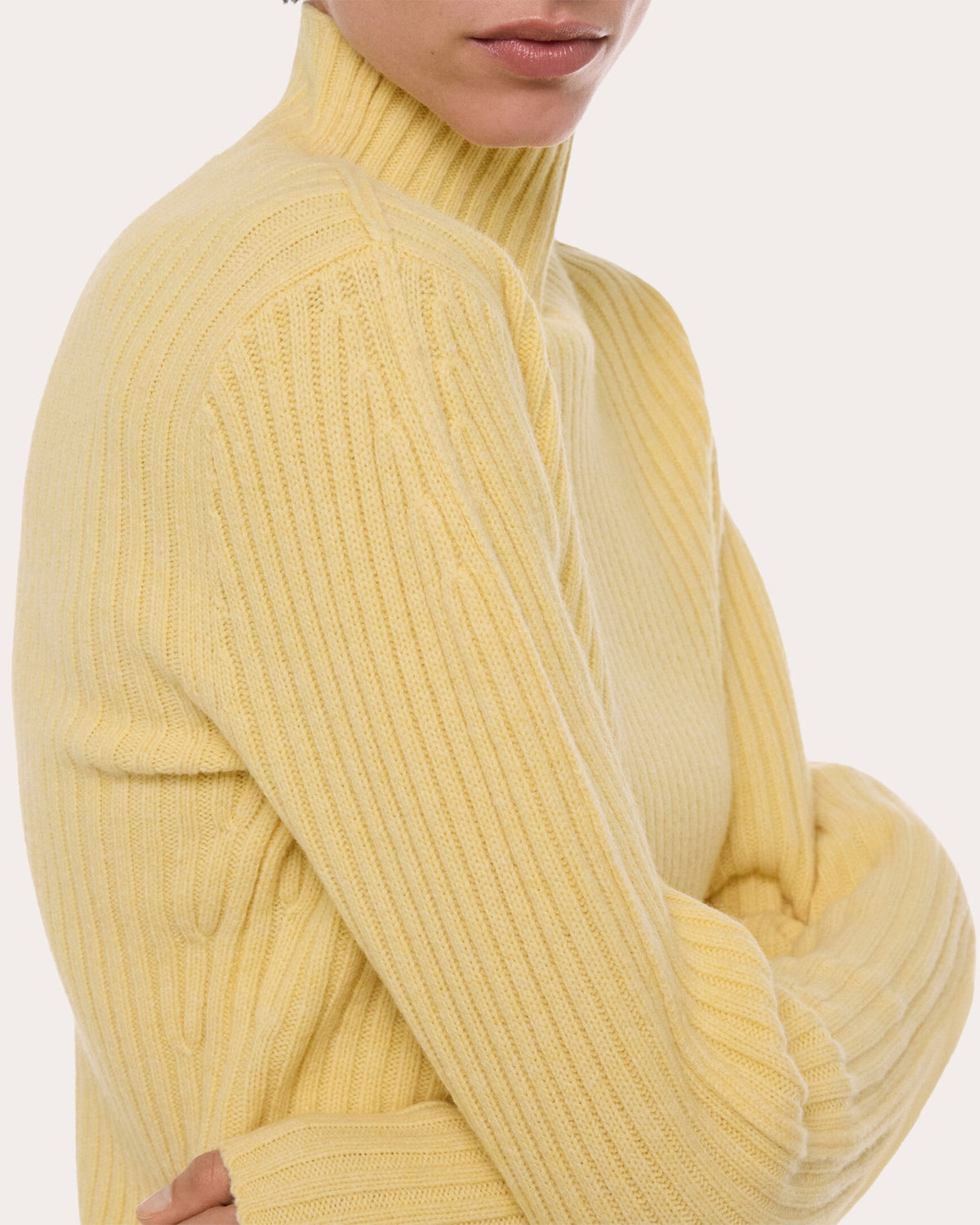Ribbed Wool Mock Neck Sweater