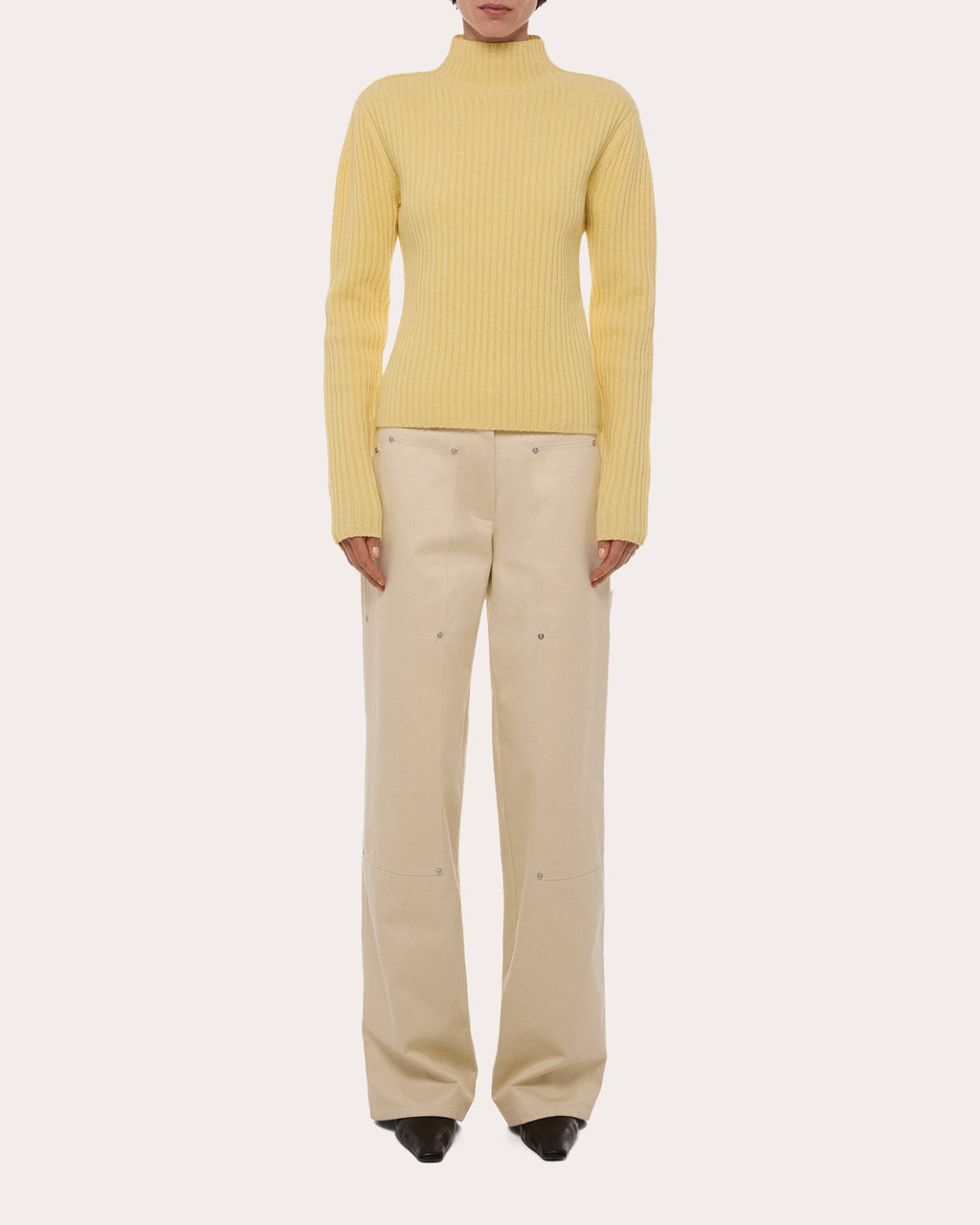 Ribbed Wool Mock Neck Sweater