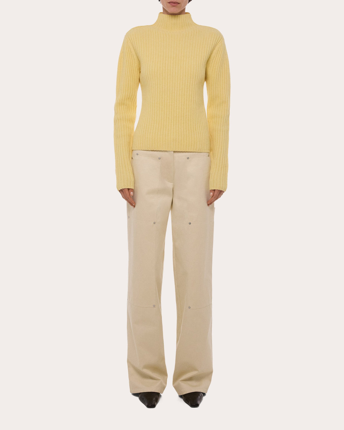 Ribbed Wool Mock Neck Sweater