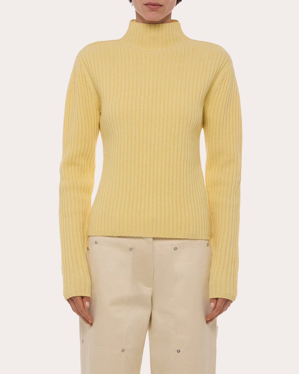 Ribbed Wool Mock Neck Sweater