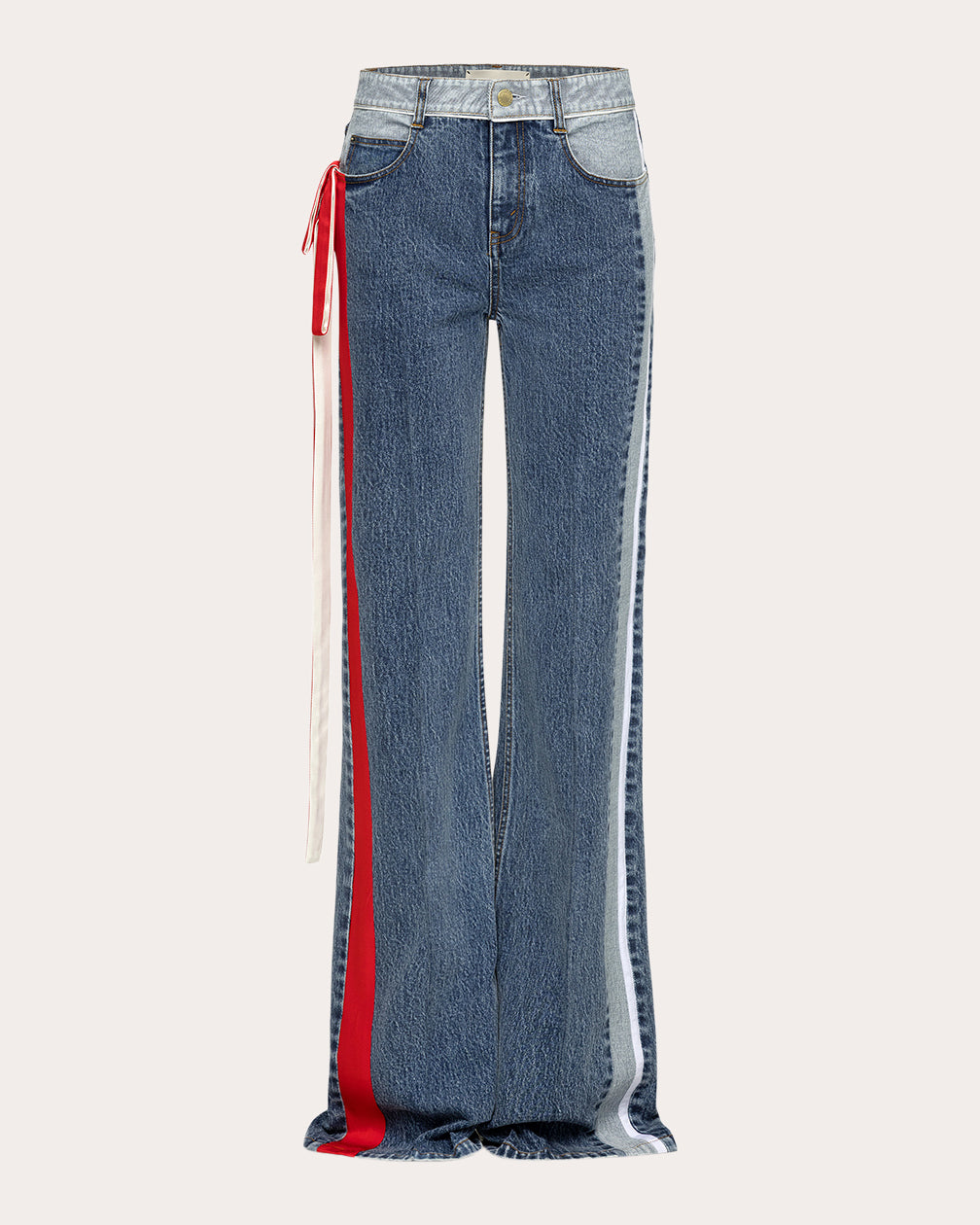 Ben Satin Ribbon Straight-Leg Jeans
