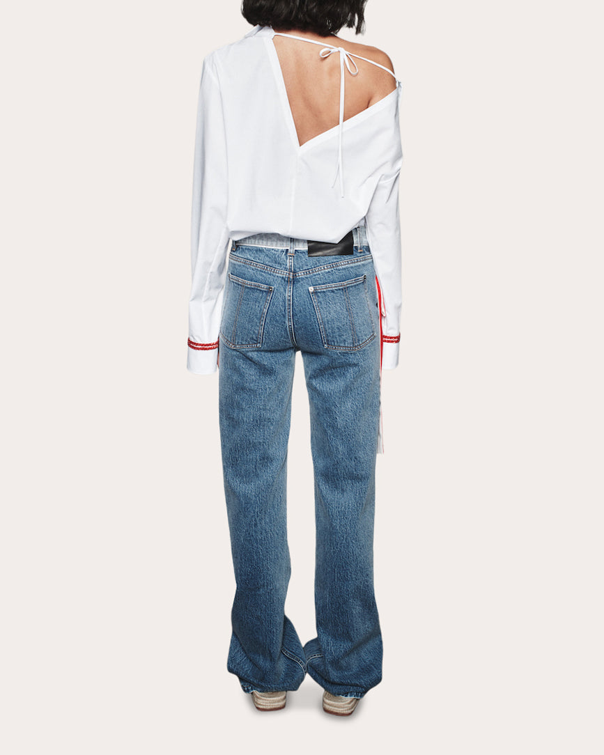 Ben Satin Ribbon Straight-Leg Jeans