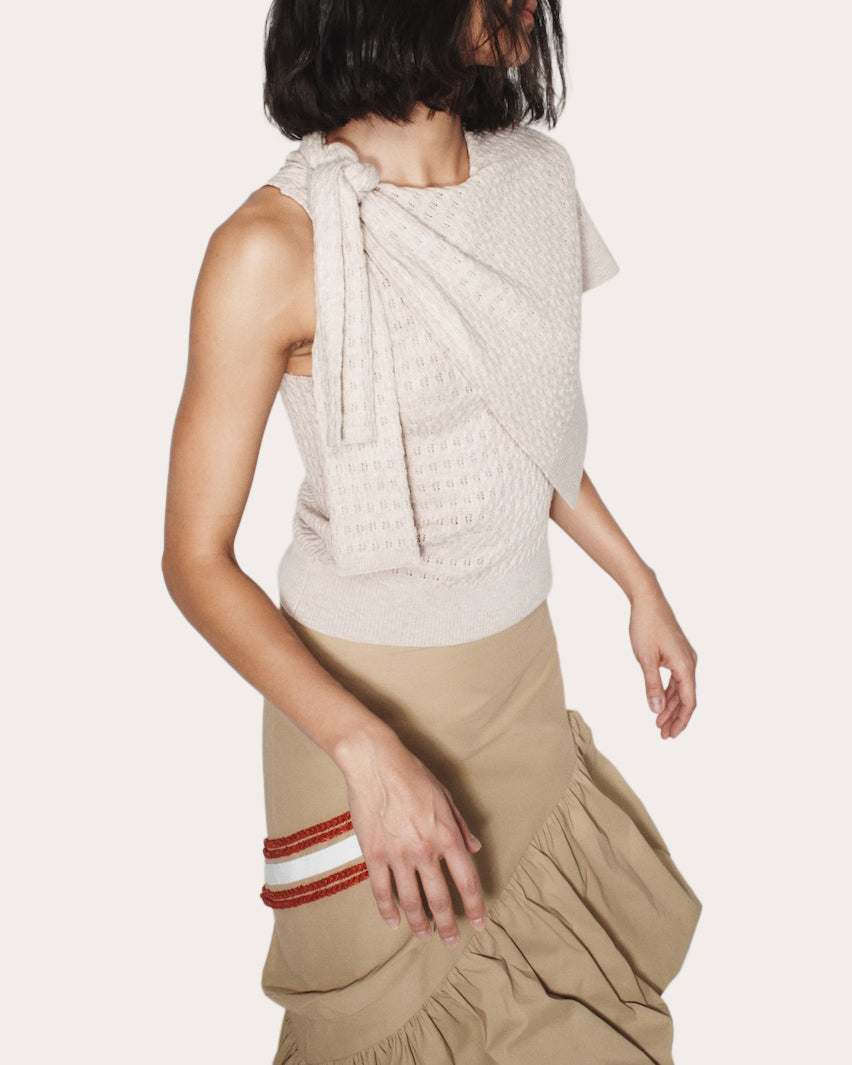 Dove Knit Knotted Cape Asymmetric Top
