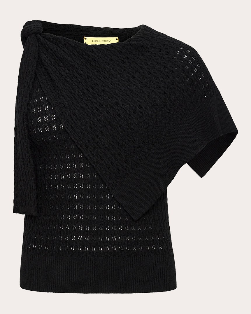 Dove Knit Knotted Cape Asymmetric Top