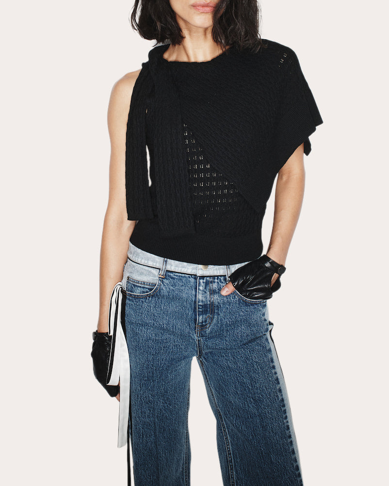 Dove Knit Knotted Cape Asymmetric Top