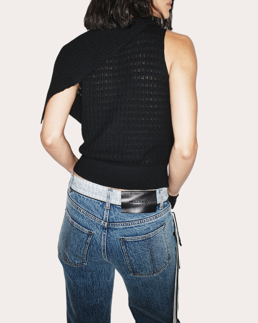 Dove Knit Knotted Cape Asymmetric Top