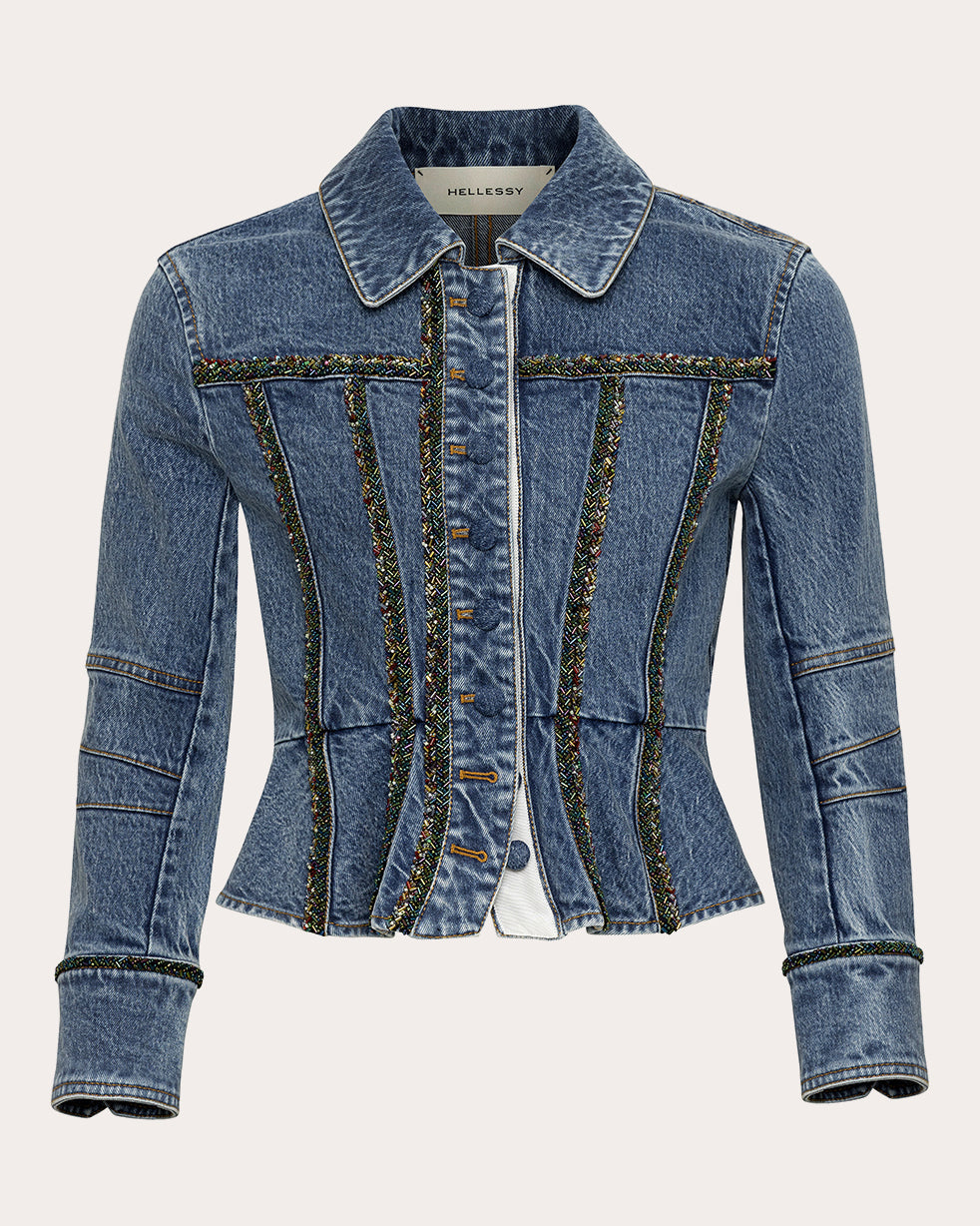 Kai Beaded Peplum Denim Jacket