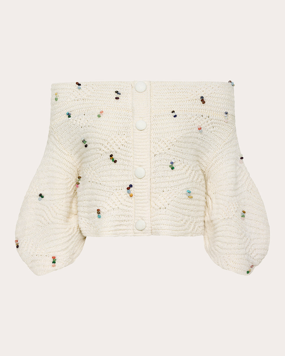 Lian Beaded Knit Off-Shoulder Sweater