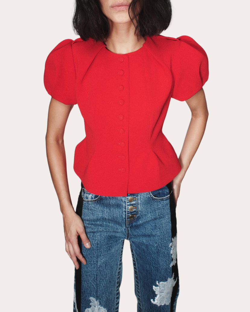 Nelly Crepe Short-Sleeve Peplum Jacket