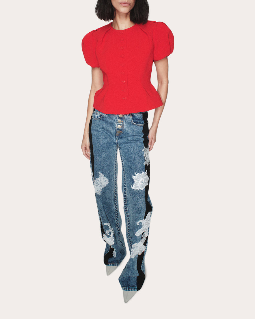 Zion Embroidered Lace Straight-Leg Jeans
