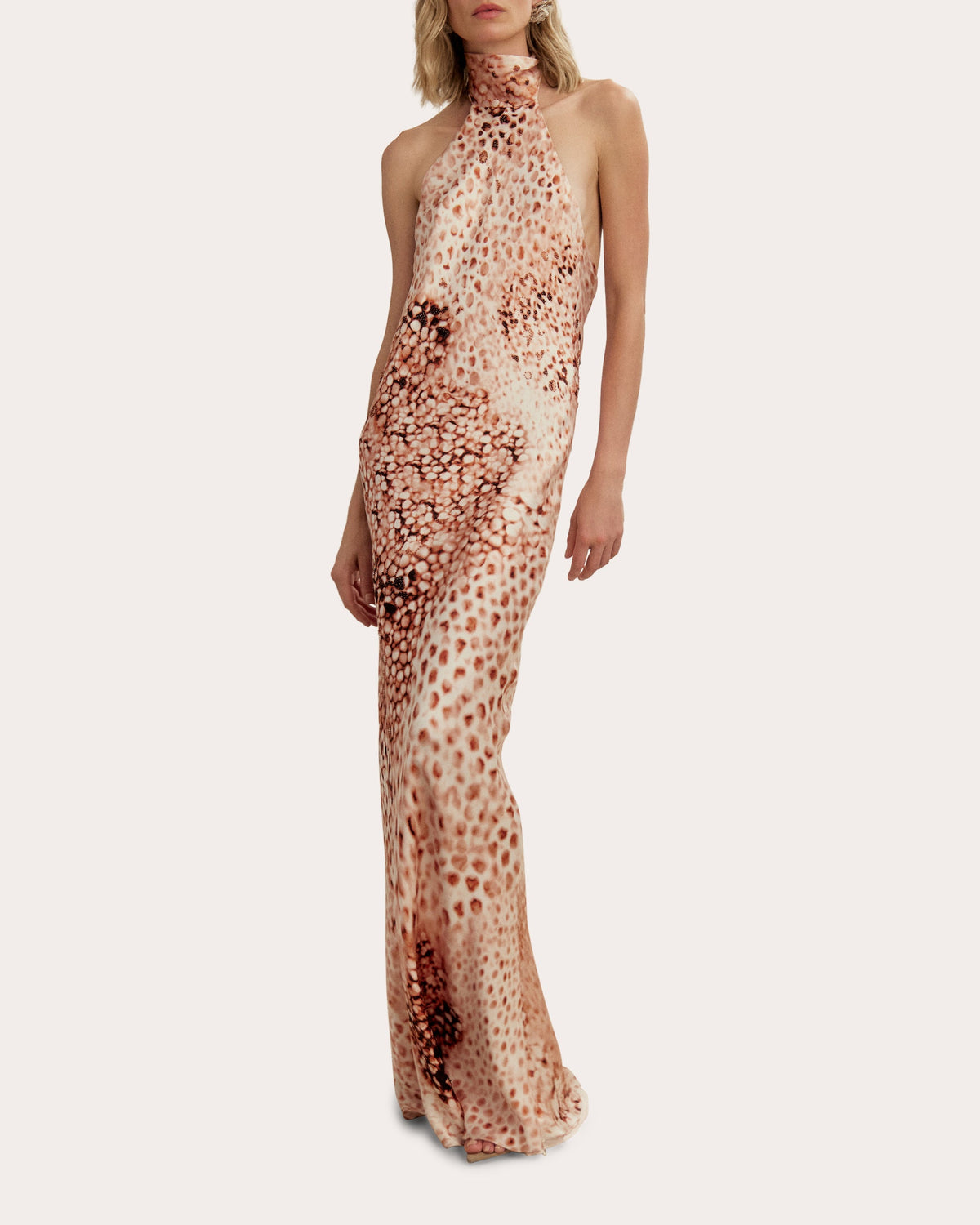 Hera Rose Printed Silk Halter Gown