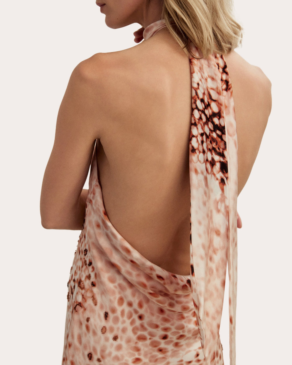 Hera Rose Printed Silk Halter Gown