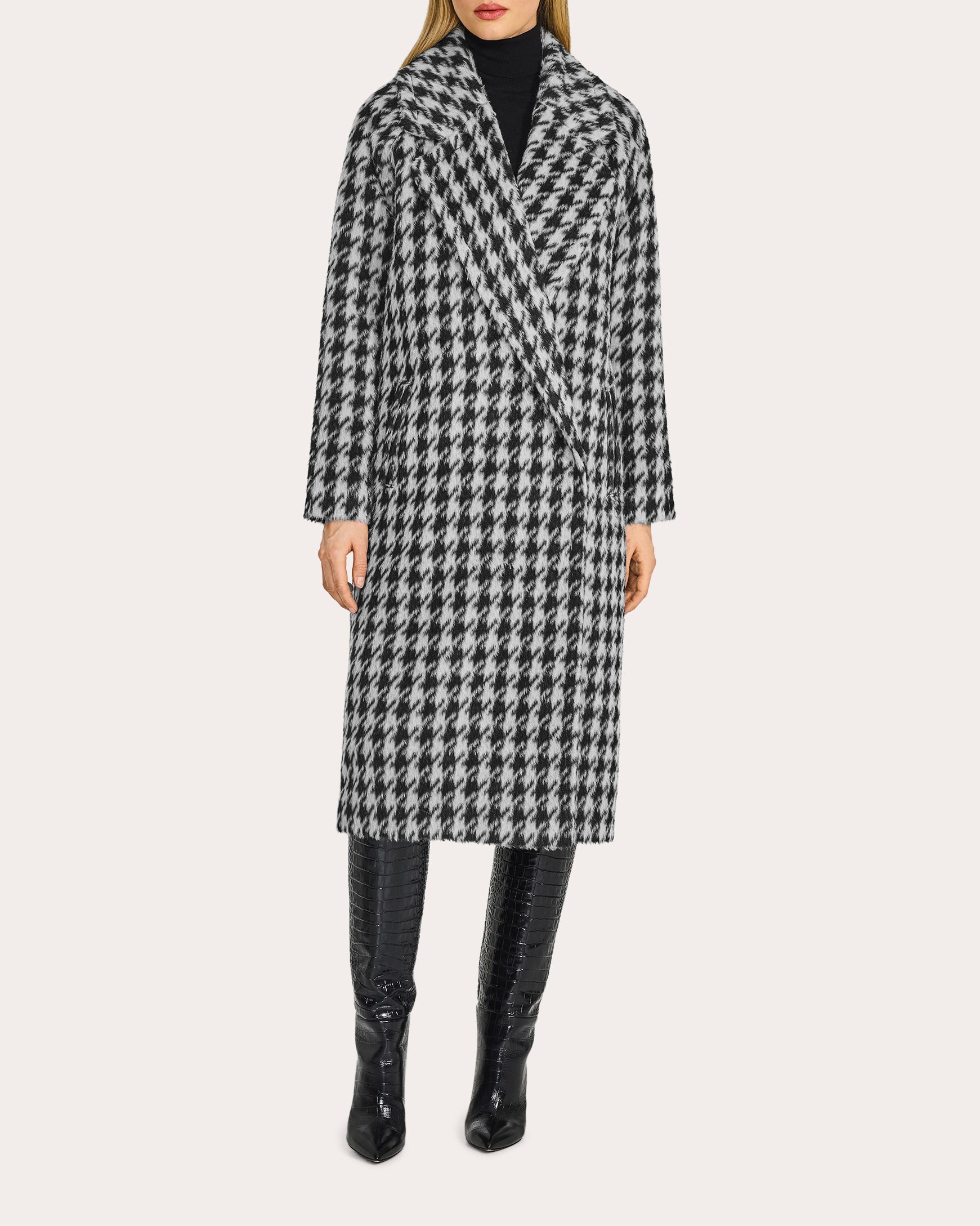 Houndstooth Alpaca Raglan Long Coat