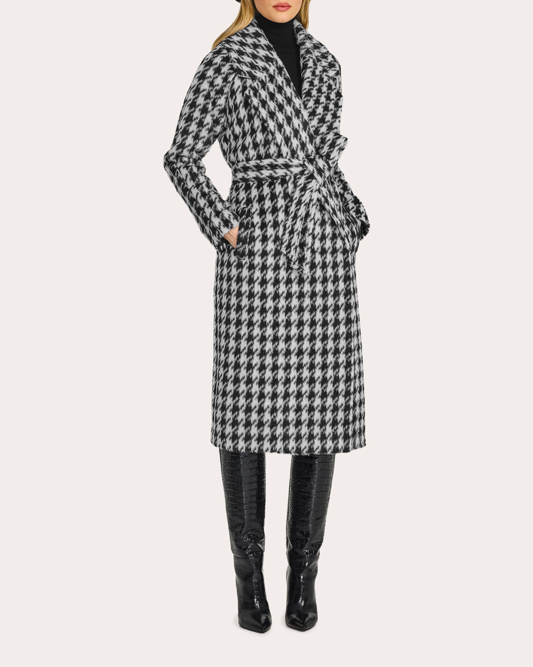 Houndstooth Alpaca Raglan Long Coat