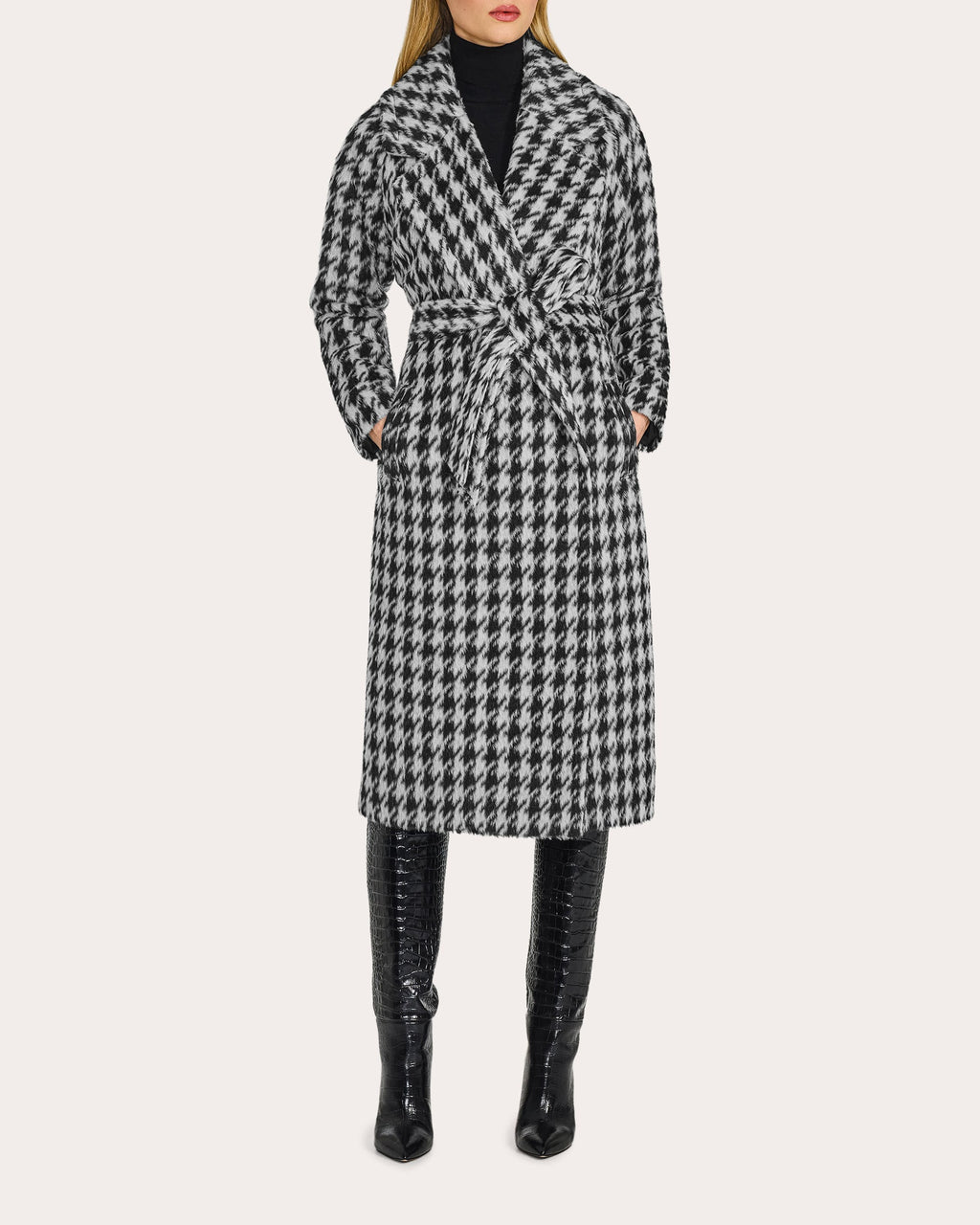 Houndstooth Alpaca Raglan Long Coat