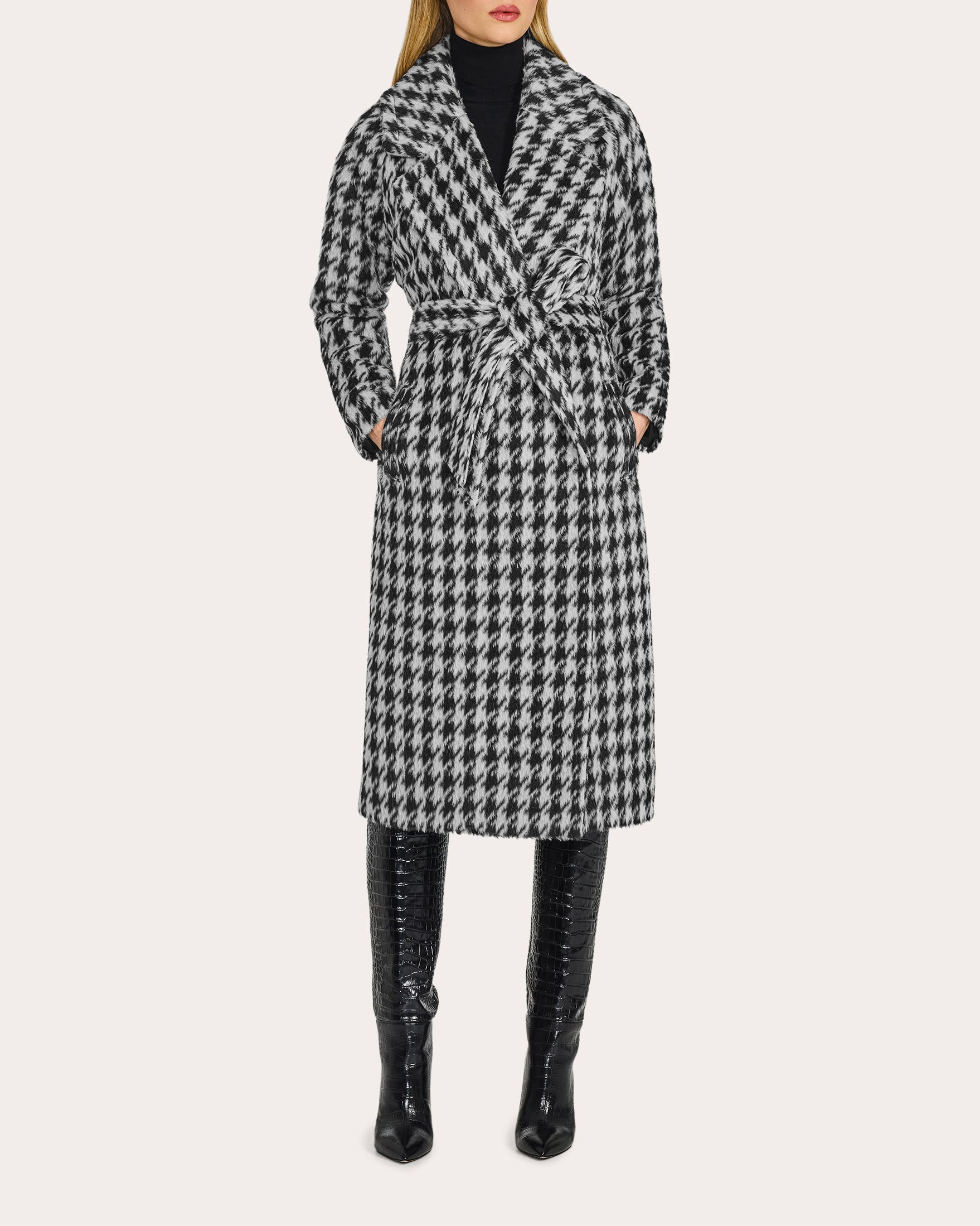 Houndstooth Alpaca Raglan Long Coat