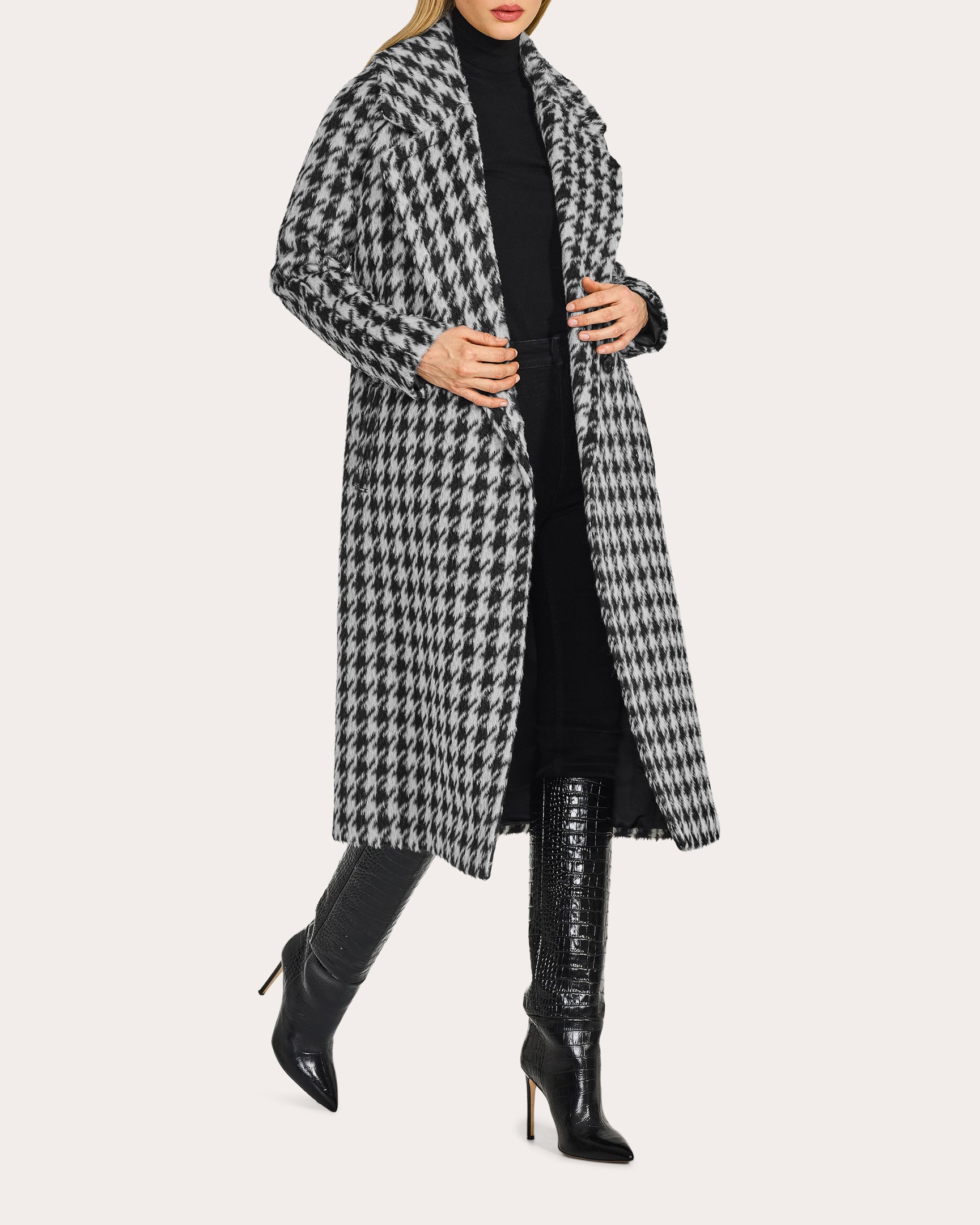 Houndstooth Alpaca Raglan Long Coat