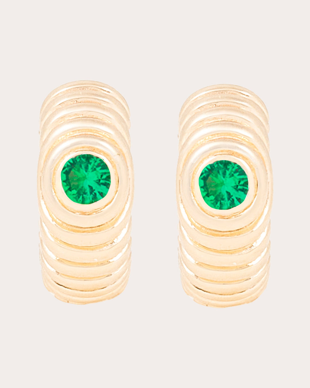 Tsavorite & 14k Gold Revel Ribbed Hoop Earrings