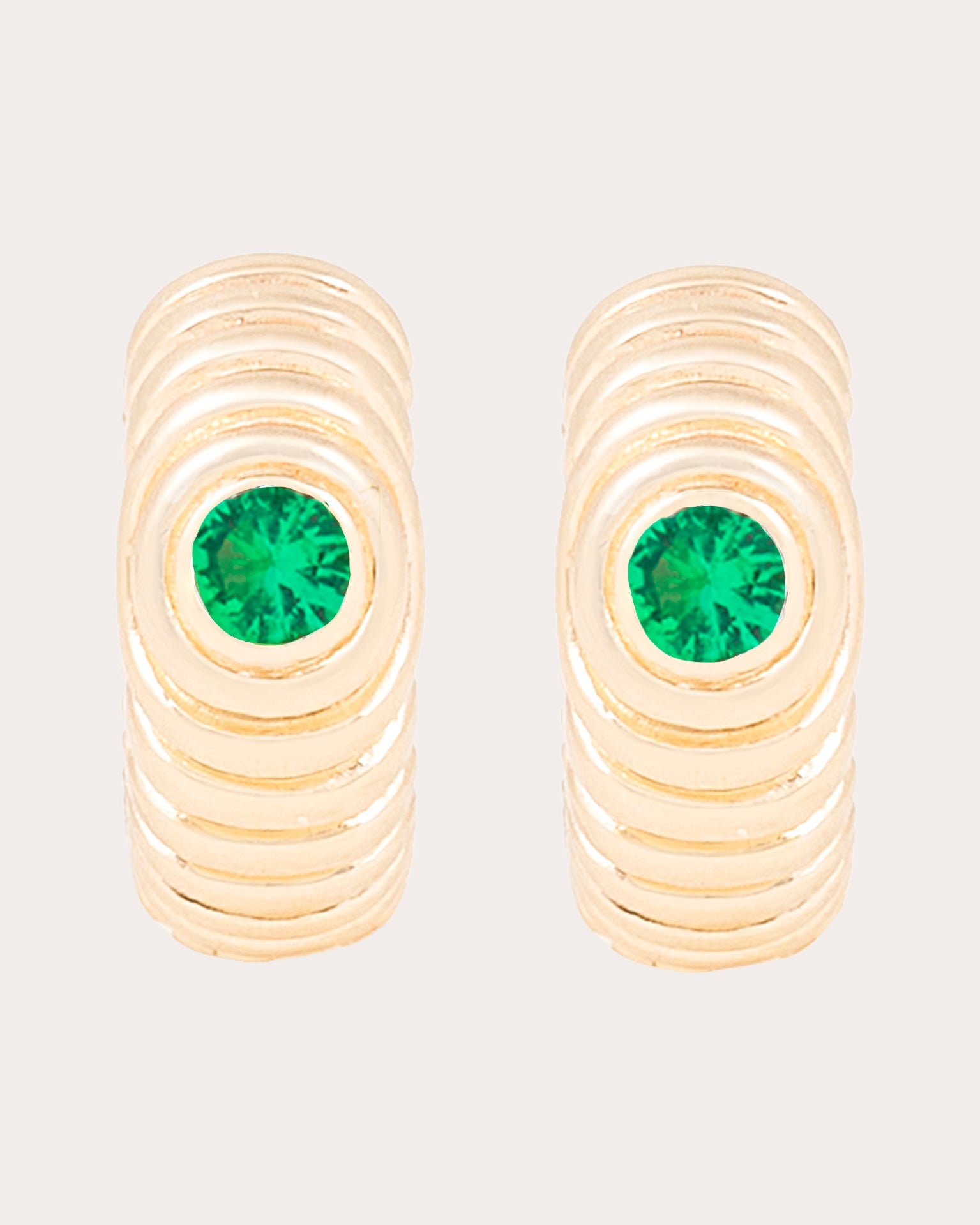 Tsavorite & 14k Gold Revel Ribbed Hoop Earrings