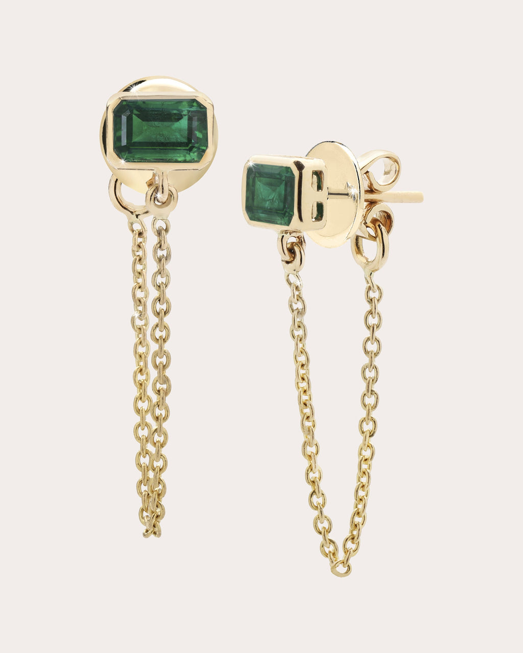 Emerald Loop Chain Stud Earrings
