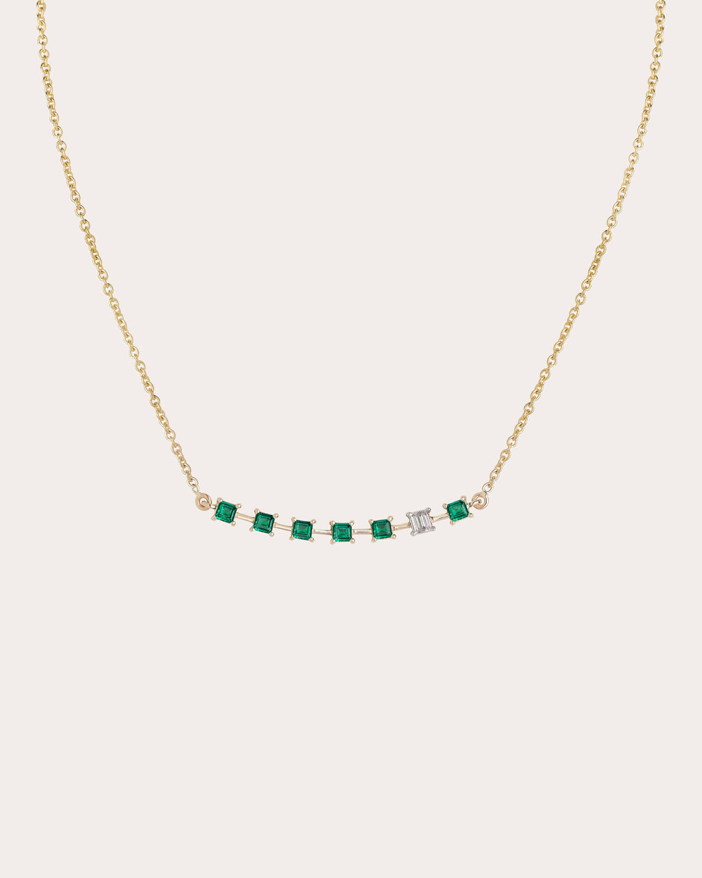 Emerald & Diamond Bar Pendant Necklace