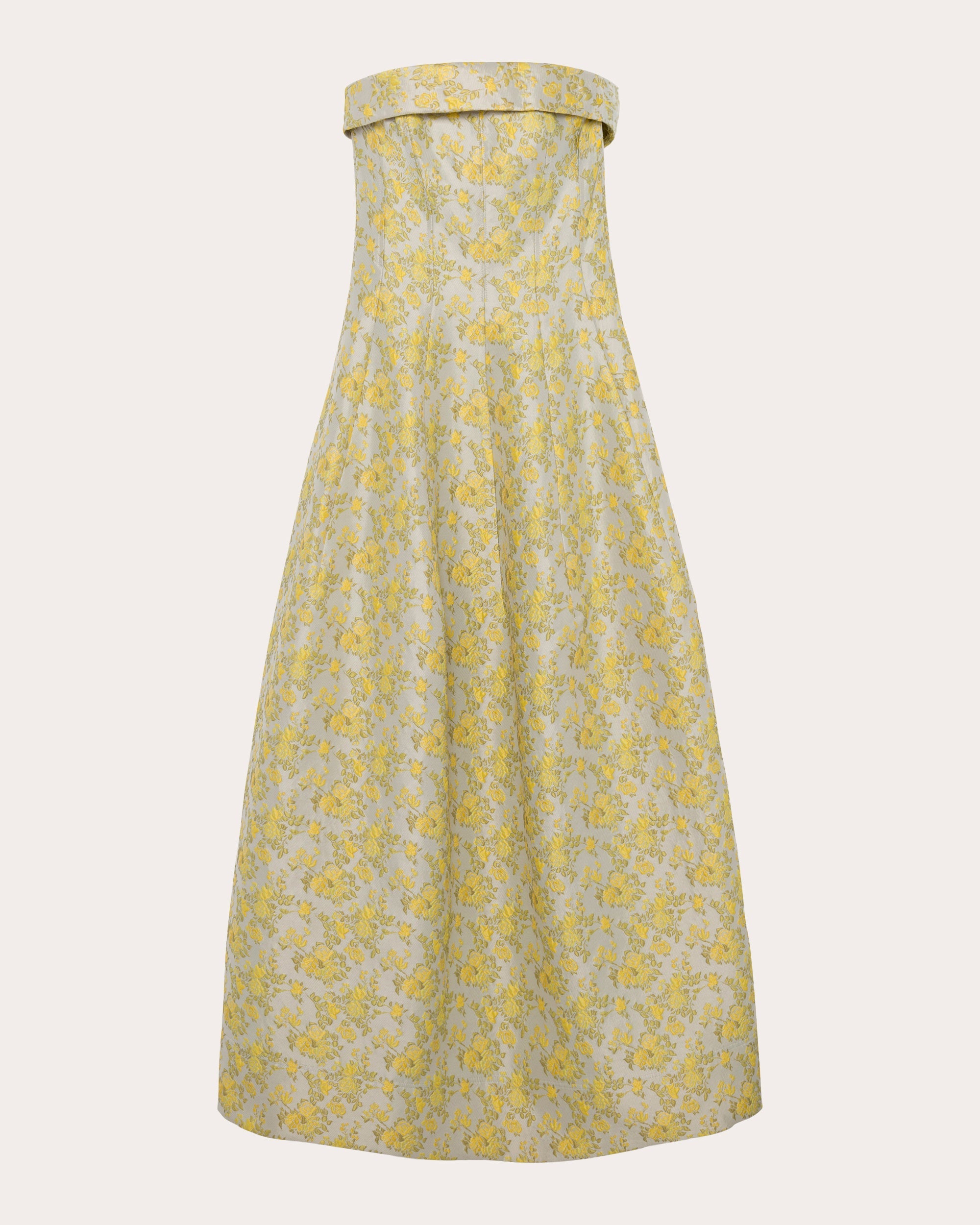 Octavia Floral Jacquard Seamed Strapless Gown