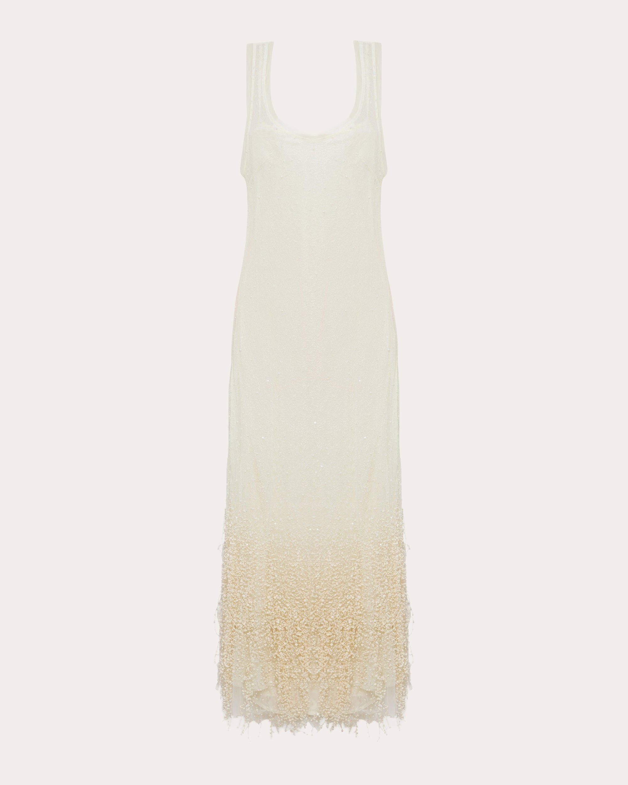 Irisa Beaded Fringe Lace Sleeveless Midi Dress