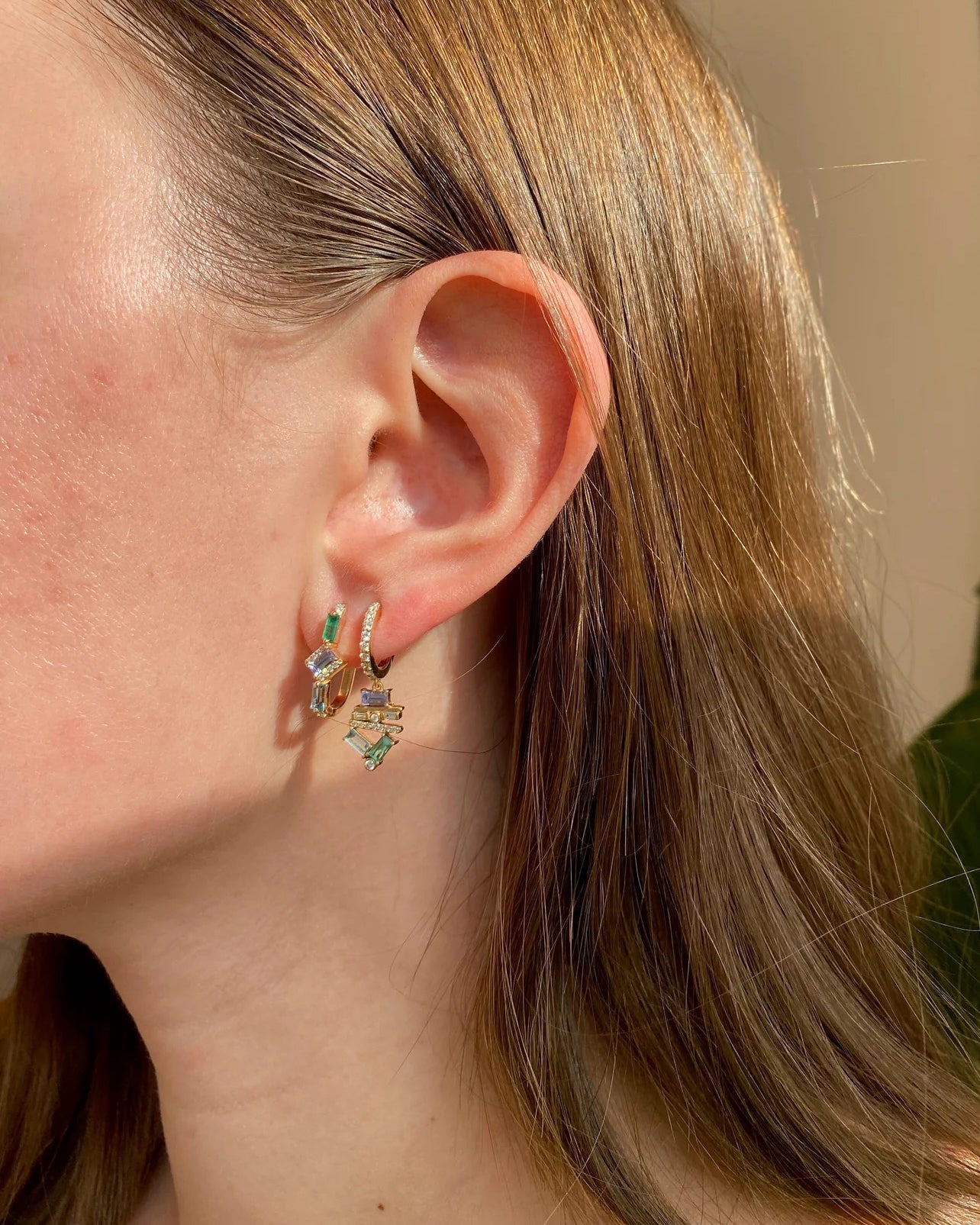 Diamond & Gemstone Ethereal Angel Huggie Earrings