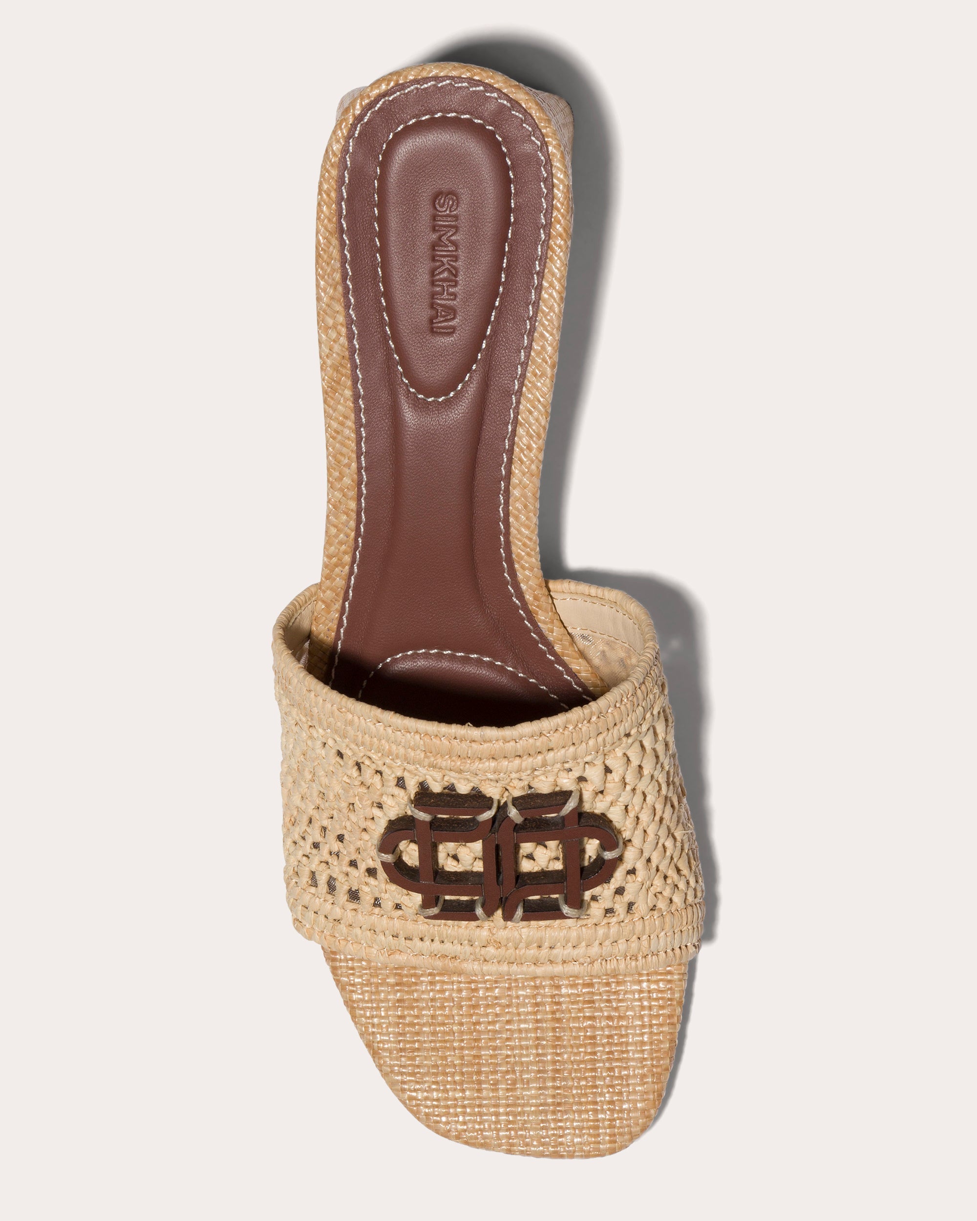 Sydney Monogram Raffia Block-Heel Sandal
