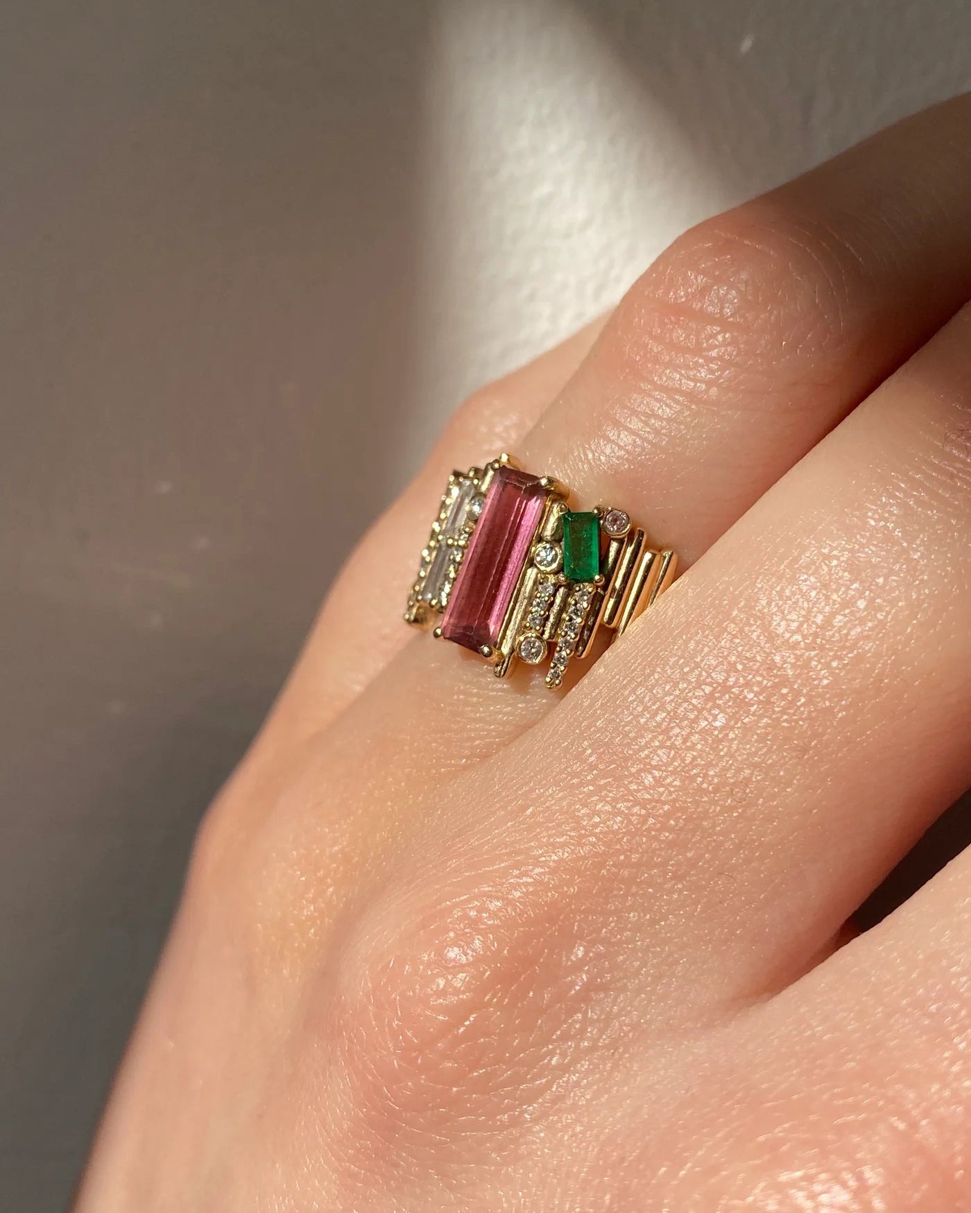 Diamond & Pink Tourmaline Ethereal Statement Ring