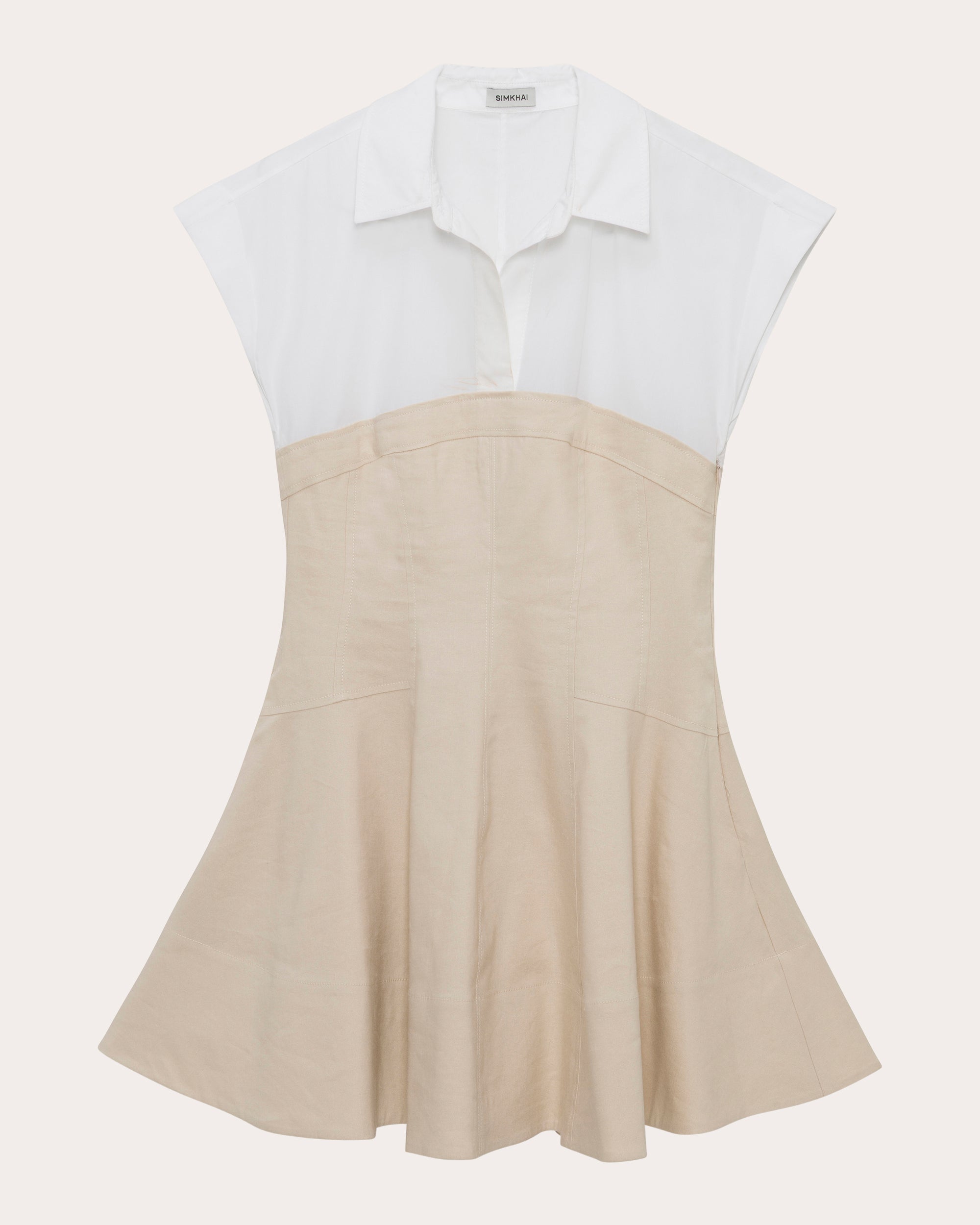 Sundae Poplin Linen Combo Flared Mini Dress