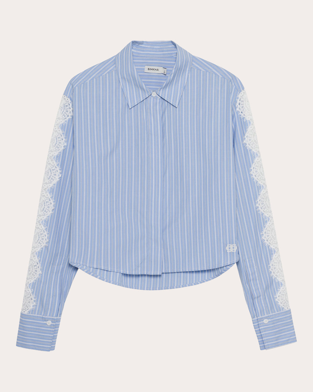 Renata Stripe Poplin Lace Crop Button-Up