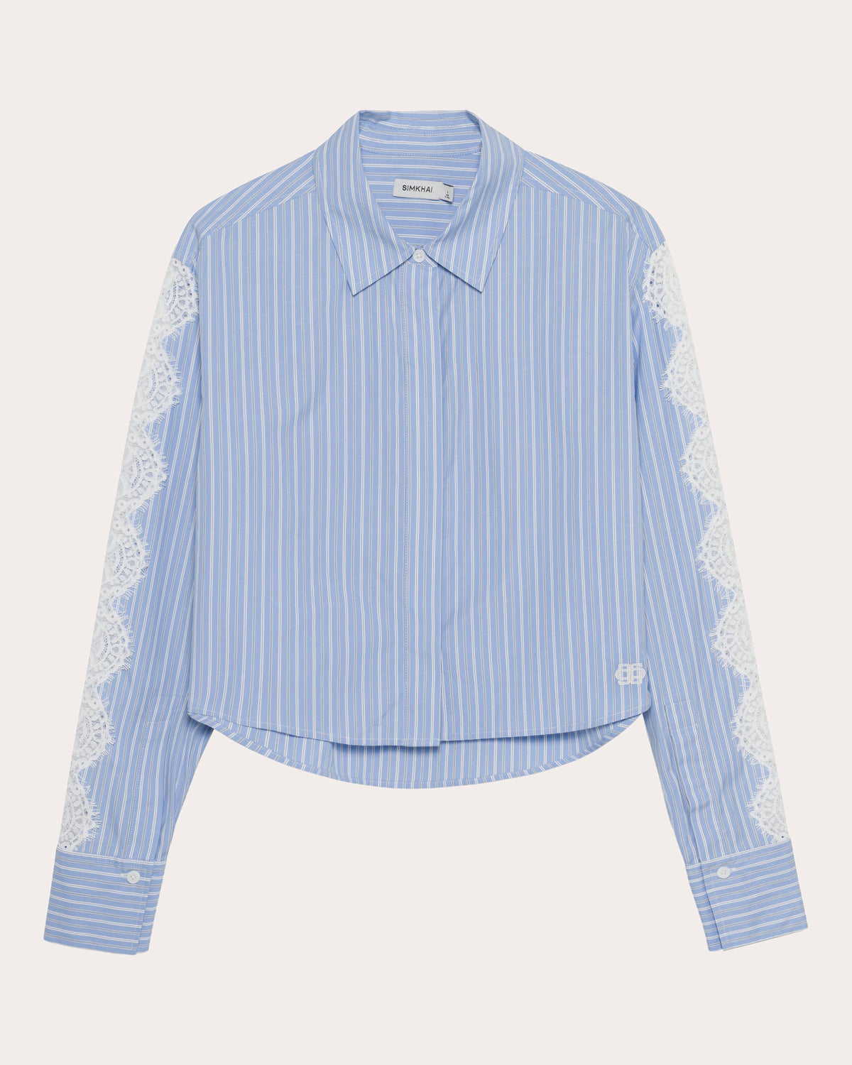 Renata Stripe Poplin Lace Crop Button-Up