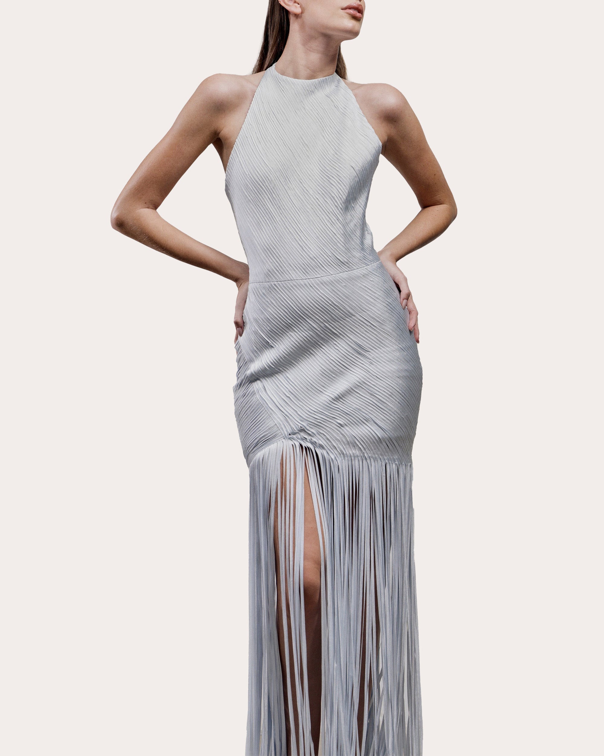 Erys Silk Fringe Draped Gown