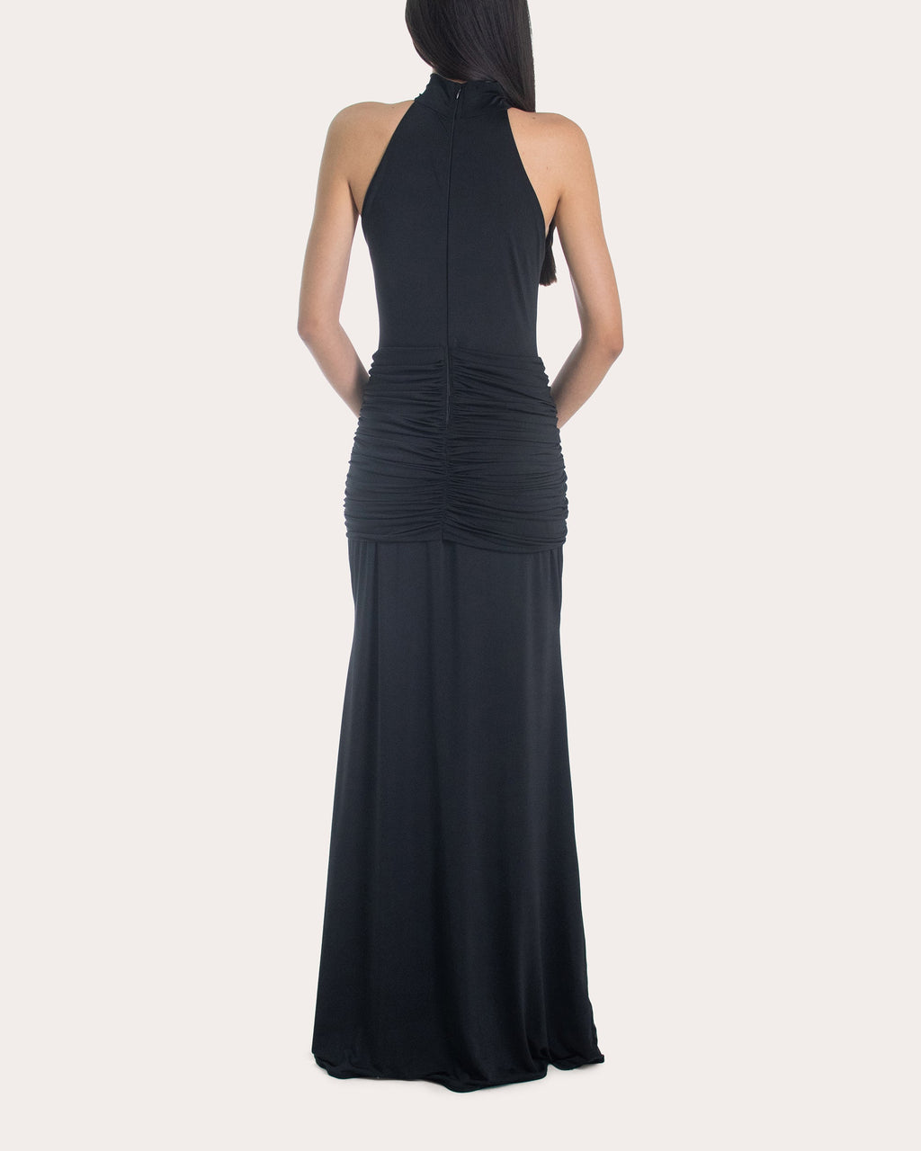 Sael Gathered Bow Mock Neck Gown