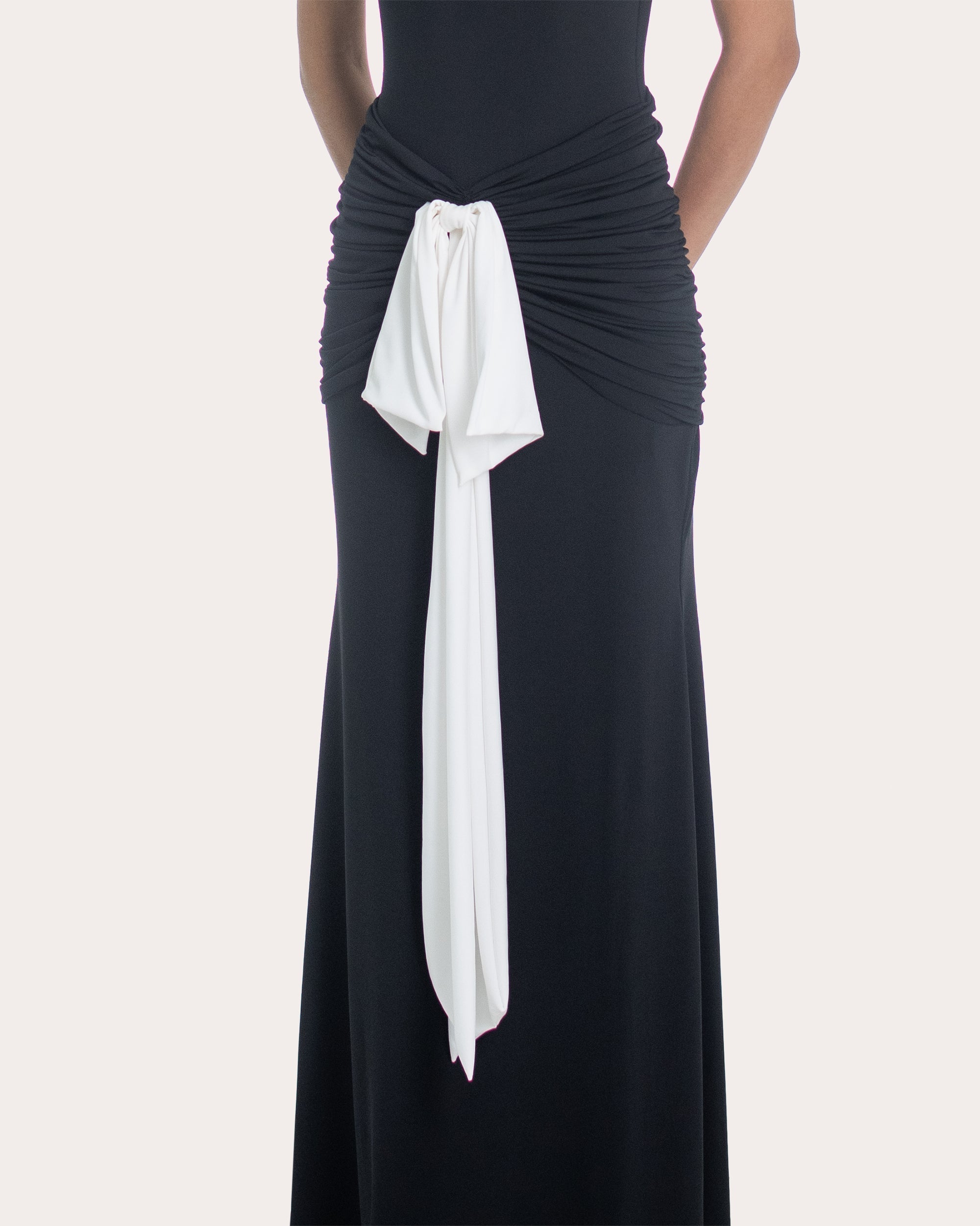 Sael Gathered Bow Mock Neck Gown