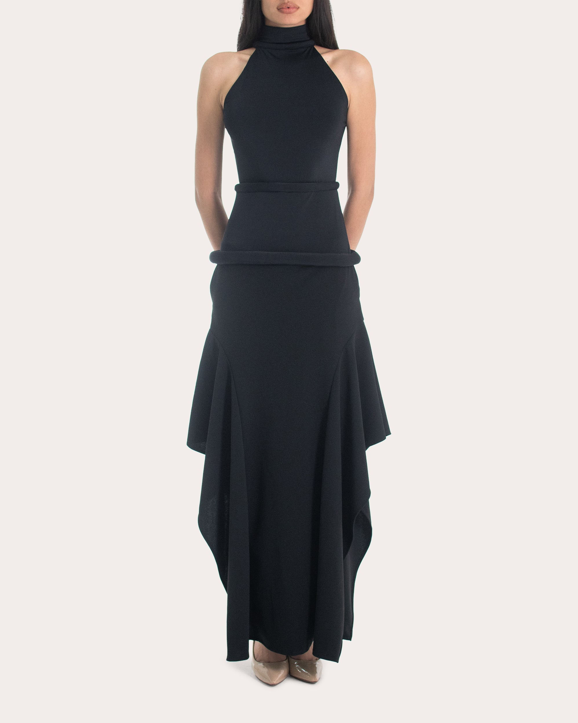 Carmen Scuba Knit Draped Maxi Skirt