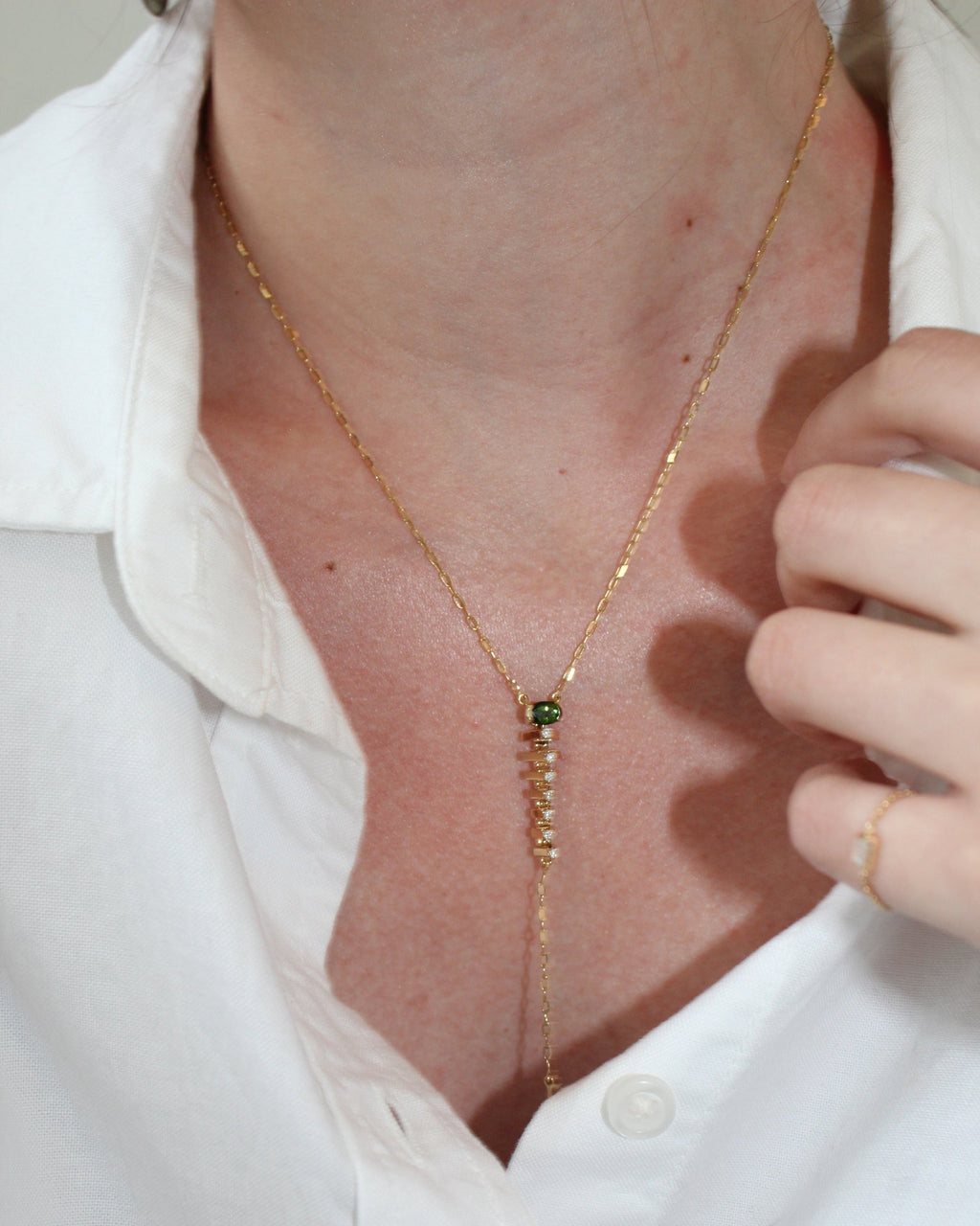 Green Tourmaline Mini Tricone Drop String Necklace