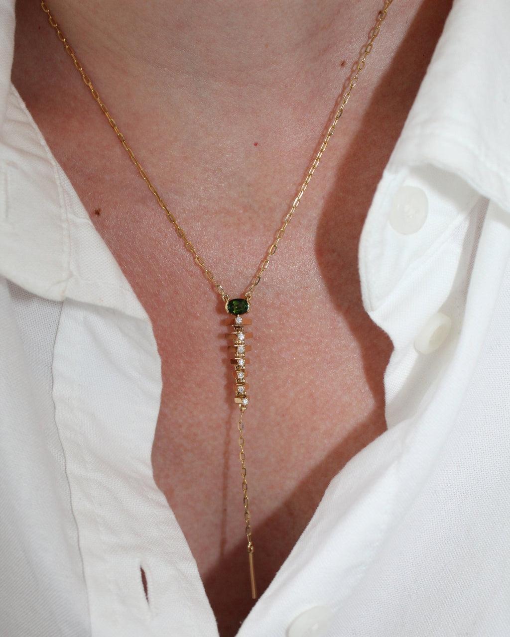 Green Tourmaline Mini Tricone Drop String Necklace