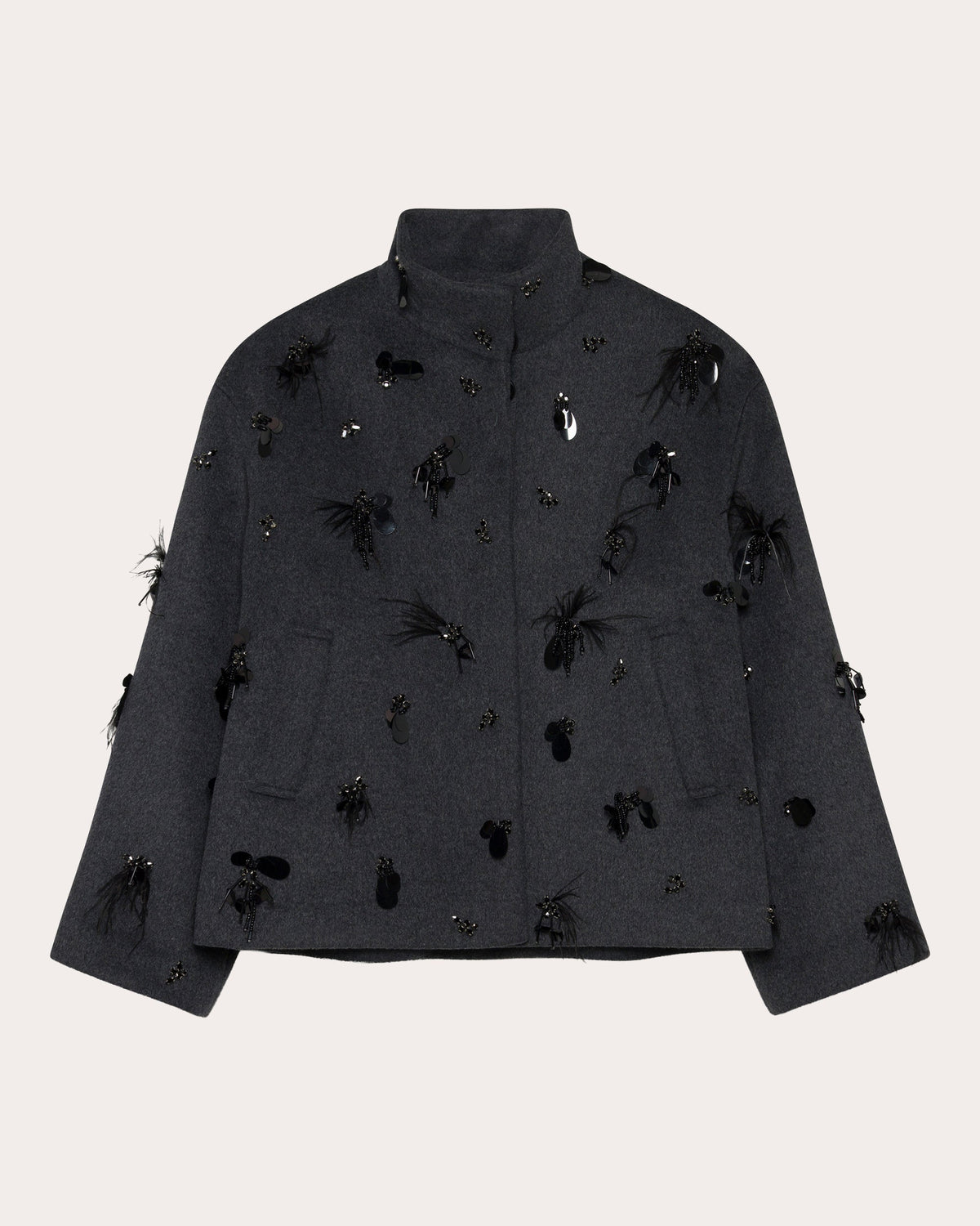 Siena Embellished Wool Funnel Jacket