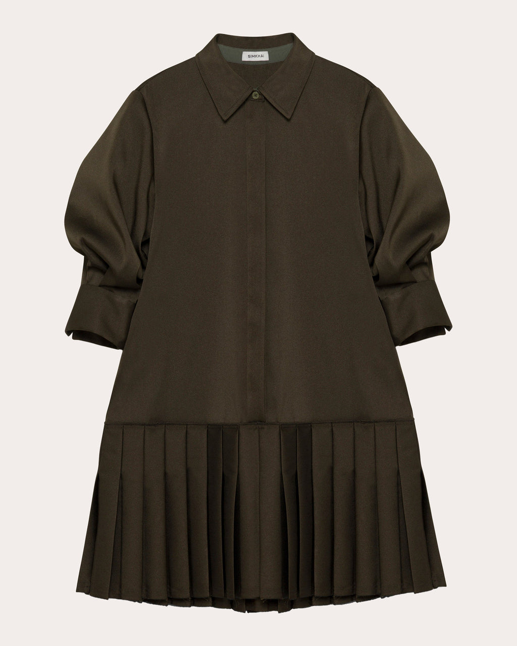 Regina Twill Pleated Drop-Waist Shirt Dress