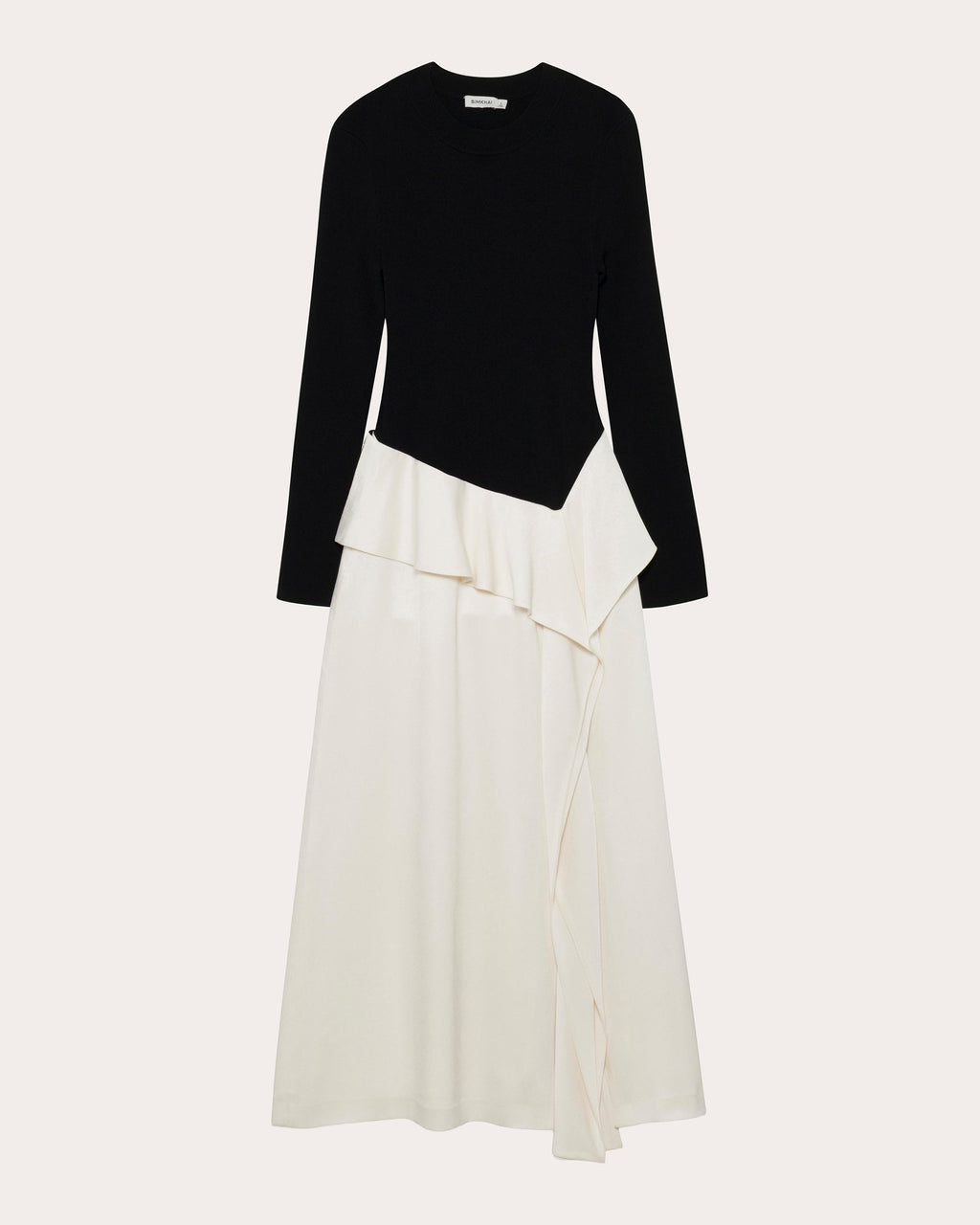 Ornella Knit Satin Combo Draped Midi Dress