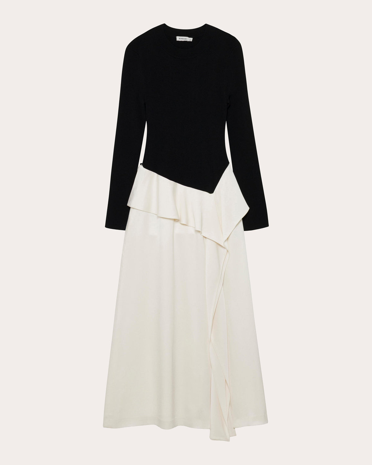 Ornella Knit Satin Combo Draped Midi Dress
