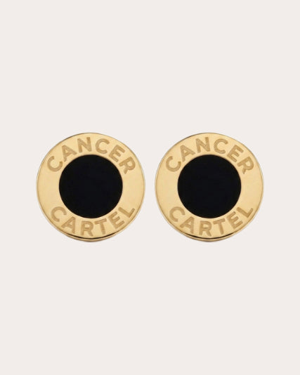 Onyx & 14k Gold Cancer Cartel Stud Earrings