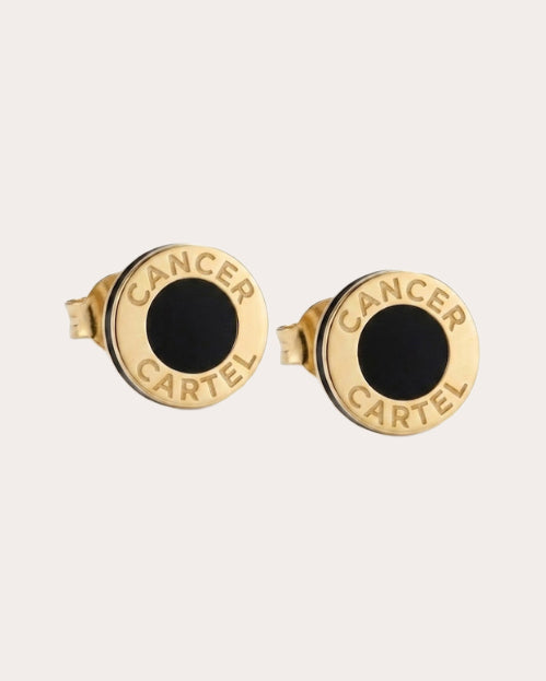 Onyx & 14k Gold Cancer Cartel Stud Earrings