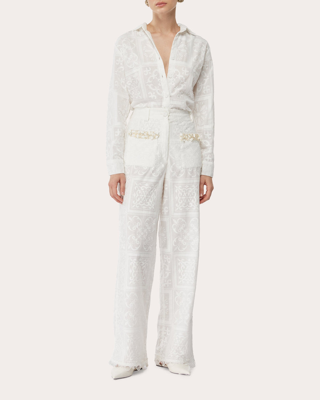Ivora Embroidered Patchwork Wide-Leg Pants