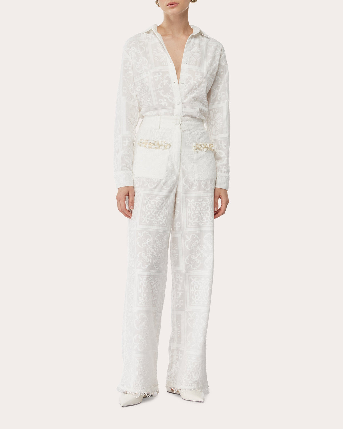 Ivora Embroidered Patchwork Wide-Leg Pants