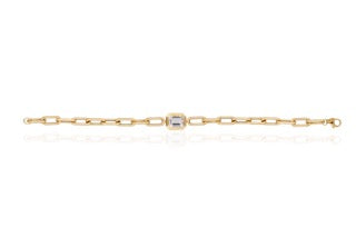 Manhattan Rock Crystal Emerald Cut Bezel Bracelet in 18K Yellow Gold